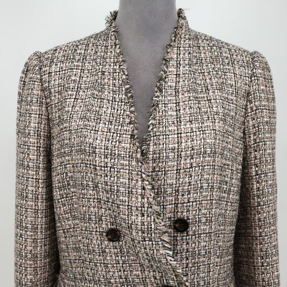 Ann Taylor Jacket Womens 16 Beige Ivory Double Breasted Fringe Lined Blazer - Picture 12 of 16